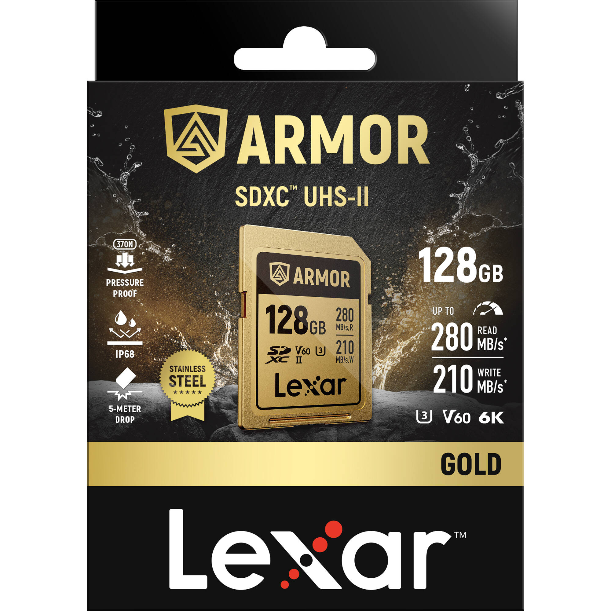 Lexar 128GB ARMOR Gold UHS-II SDXC Memory Card (280 MB/s)