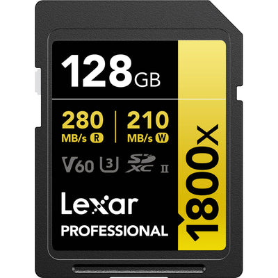 Enjoy a super-fast read speed of 280MB/s with the Lexar 128GB Professional 1800x UHS-II Memory Card. A great addition to your kit and for post-production.