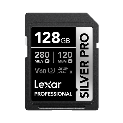 Lexar Professional 128GB SD card on a white background