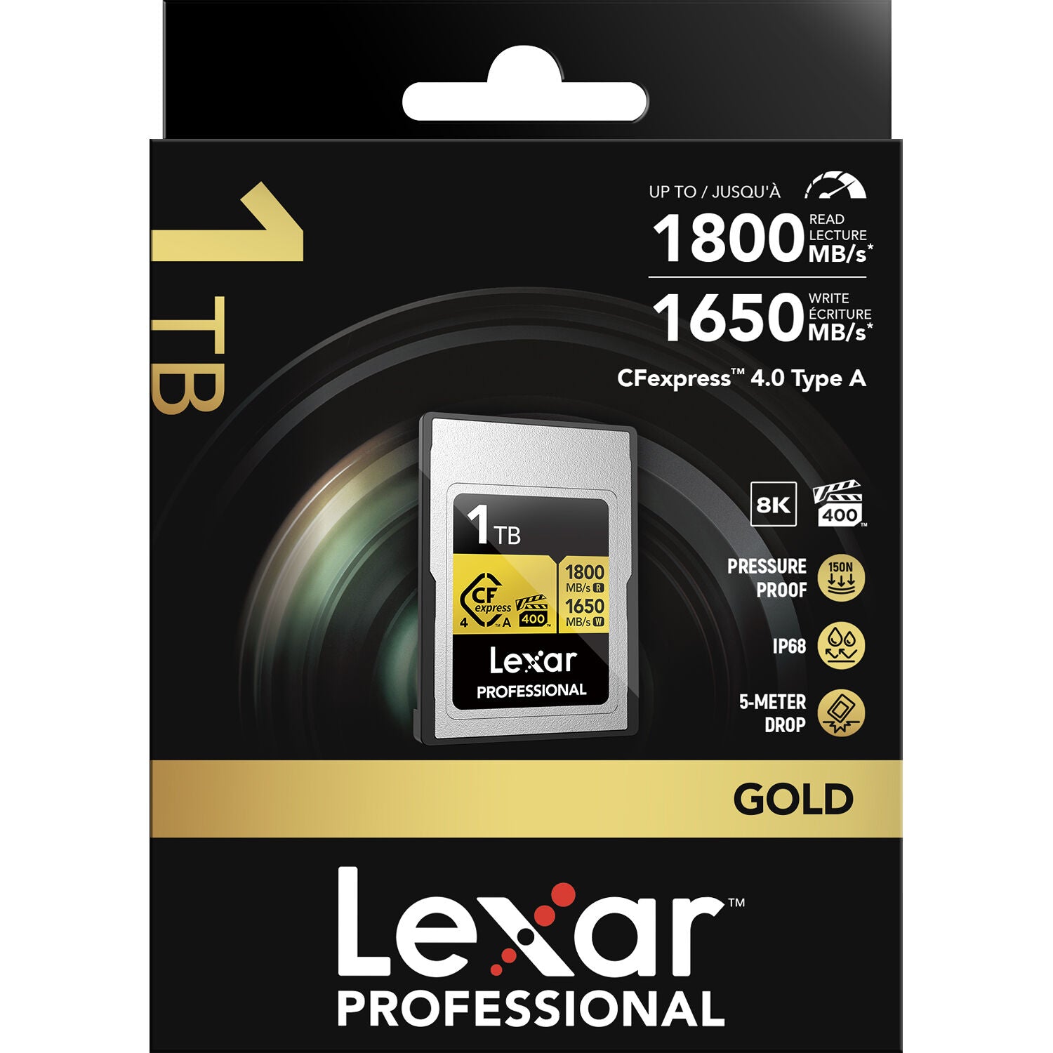 High-speed Lexar 640GB CFexpress Type A card for professional cameras and fast 8K video capture.