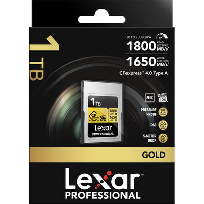 High-speed Lexar 640GB CFexpress Type A card for professional cameras and fast 8K video capture.