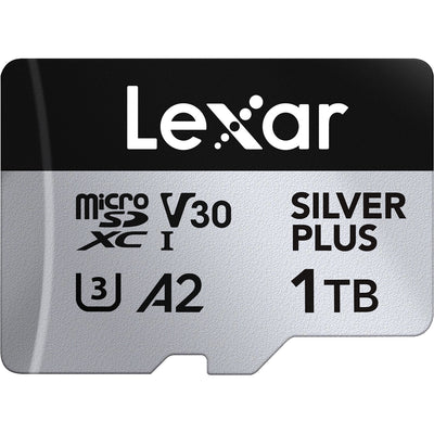 Lexar Professional Silver Plus microSDXC UHS-I Memory Card + SD Adaptor – dependable high-speed storage for 4K video, photos, and fast data transfers.