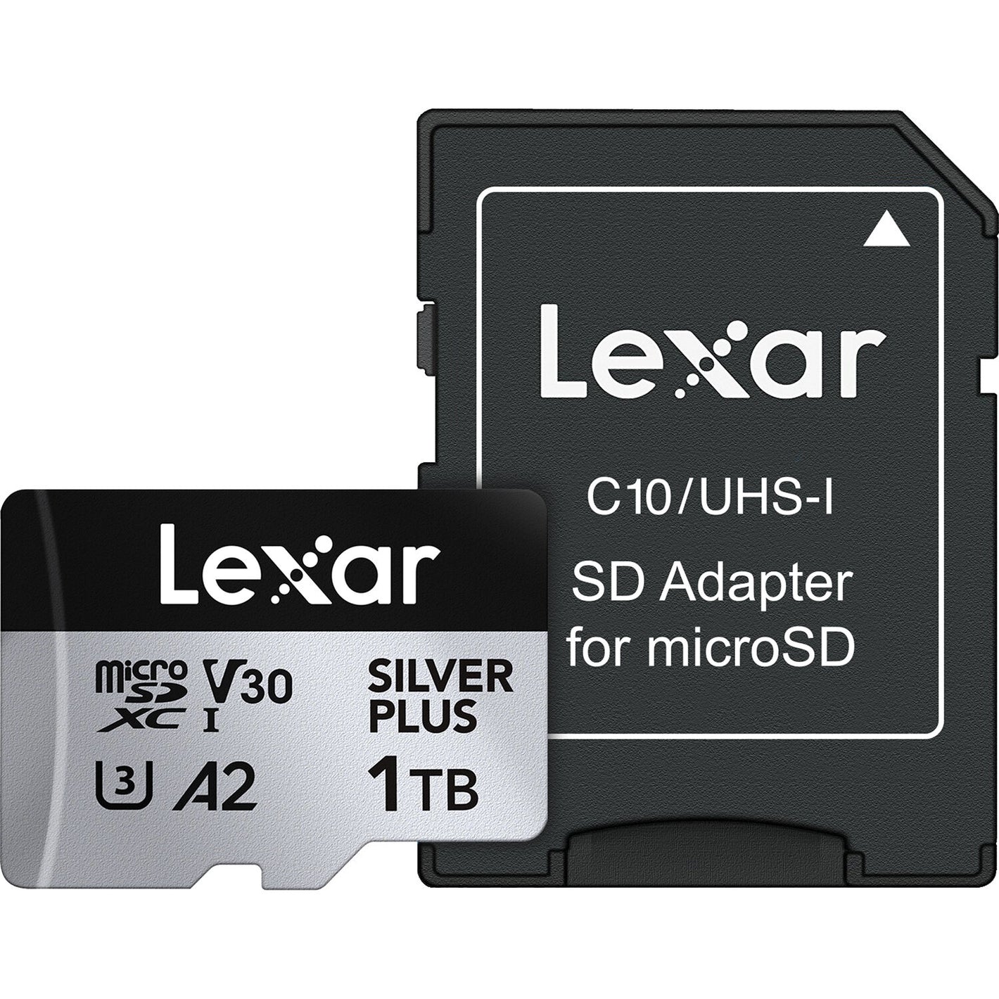 Lexar Professional Silver Plus microSDXC UHS-I Memory Card + SD Adaptor – dependable high-speed storage for 4K video, photos, and fast data transfers.