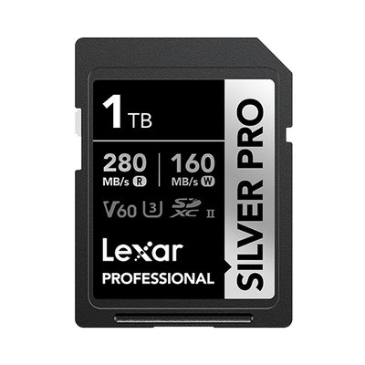 Lexar Professional Silver Pro 1TB SD card on a white background