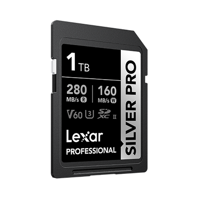 Lexar Professional Silver Pro 1TB SD card on a white background