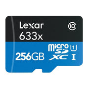 The Lexar 256GB 633x microSDXC Memory Card features up to 100MB/s read and up to 45MB/s write speeds.
