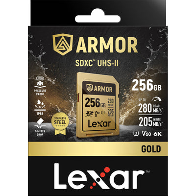 Rugged Lexar SD card with IP68 rating and 280MB/s read speed.