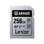 Rugged Lexar SDXC card for 6K video with V60 speed and ribless design.