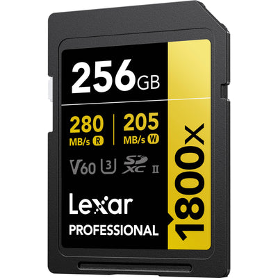 Capture high-quality images and record 4K, 3D, and Full HD video with the Lexar 256GB Professional 1800x UHS-II Memory Card. Features 270 MB/s read speed.