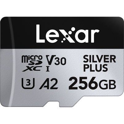 Lexar Professional Silver Plus microSDXC UHS-I Memory Card + SD Adaptor – dependable high-speed storage for 4K video, photos, and fast data transfers.