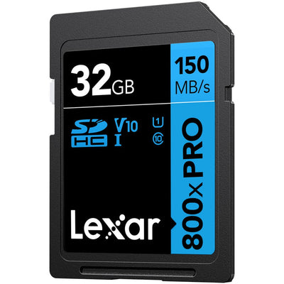 Lexar 32GB SD card with specifications on a white background