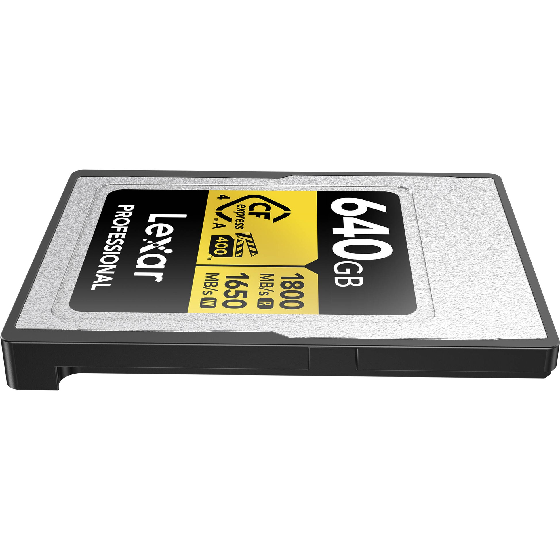 High-speed Lexar 640GB CFexpress Type A card for professional cameras and fast 8K video capture.