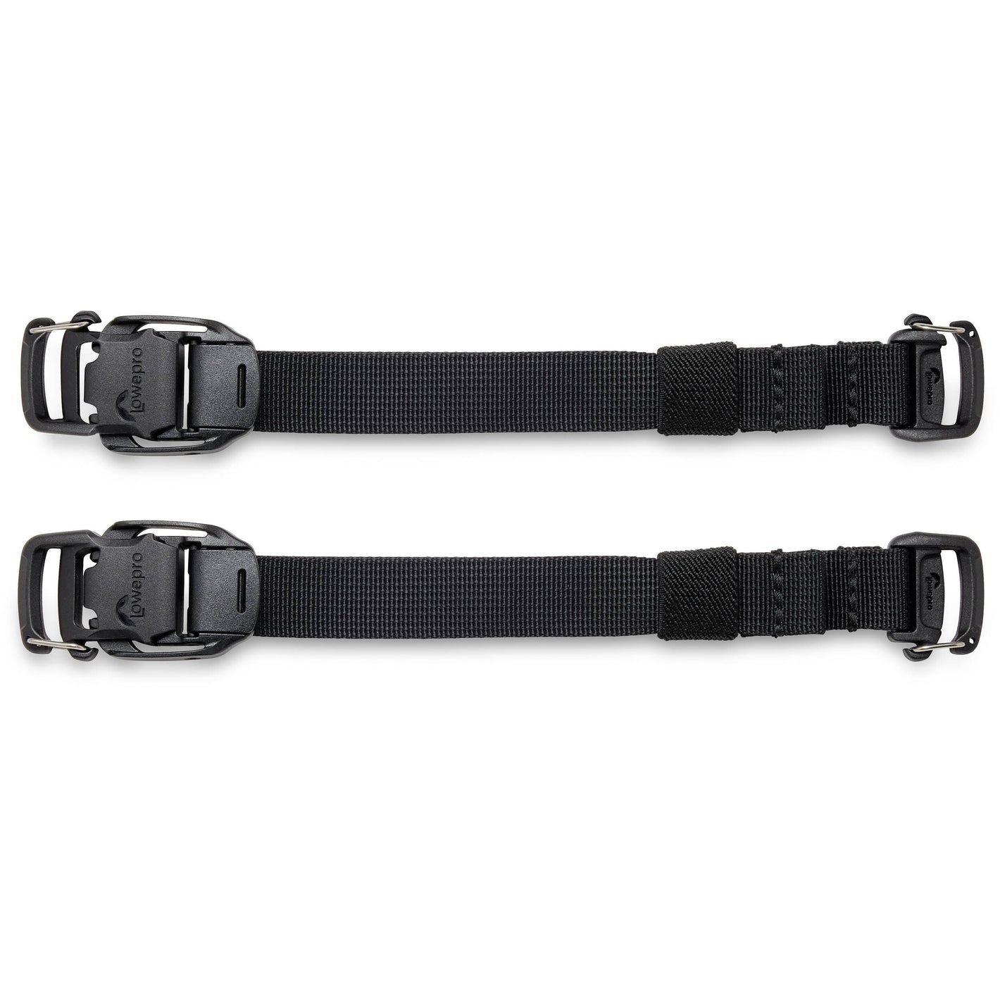 Adjustable Lowepro ProTactic Quick Straps III made of 93% recycled fabric, featuring glove-friendly cam-lock side release buckles, new custom gatekeeper hooks, compatible with 20mm webbing loops, perfect for securing tripods and accessories to camera bags.