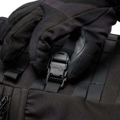 Adjustable Lowepro ProTactic Quick Straps III made of 93% recycled fabric, featuring glove-friendly cam-lock side release buckles, new custom gatekeeper hooks, compatible with 20mm webbing loops, perfect for securing tripods and accessories to camera bags.