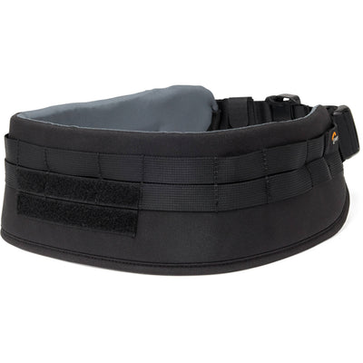Lowepro ProTactic Utility Belt III in black, fits waists 76-148 cm, holds up to seven SlipLock pouches, includes deployable drawstring pocket for lens swaps or 1L water bottle, made with 92% recycled fabric for durability and comfort.