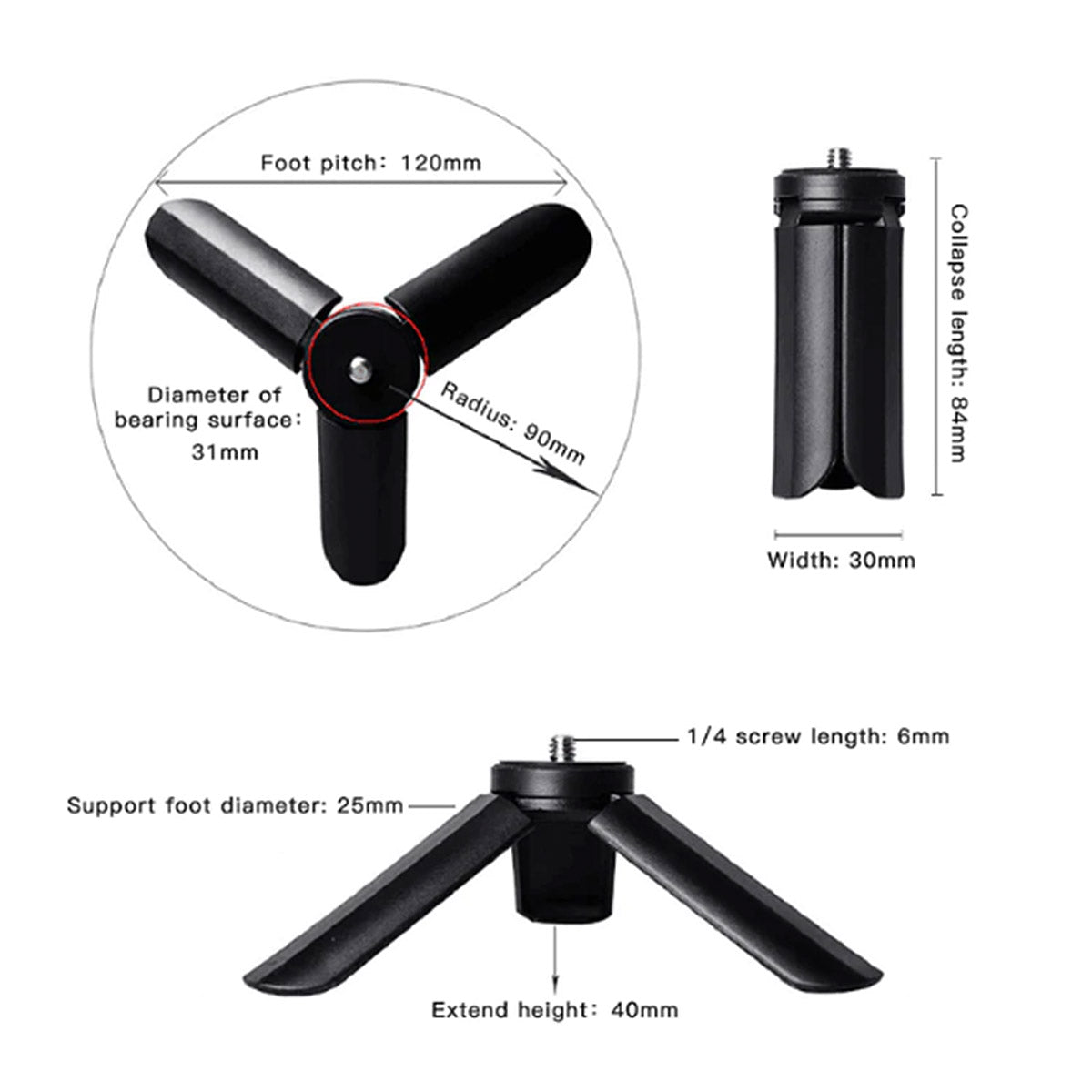 Compact Luxceo M1 mini tripod for cameras.