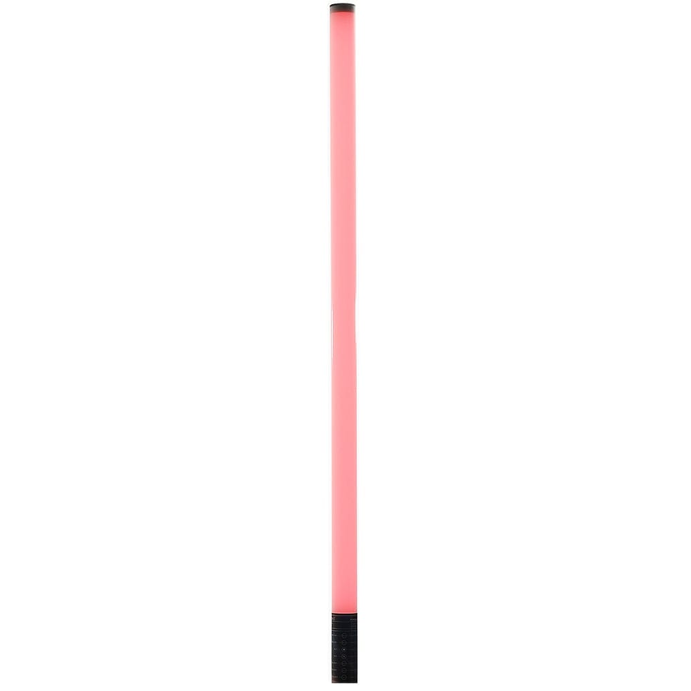 Luxceo M1S RGB LED light bar (85 cm) in red glow, slim tube with black handle for handheld or tripod mounting.