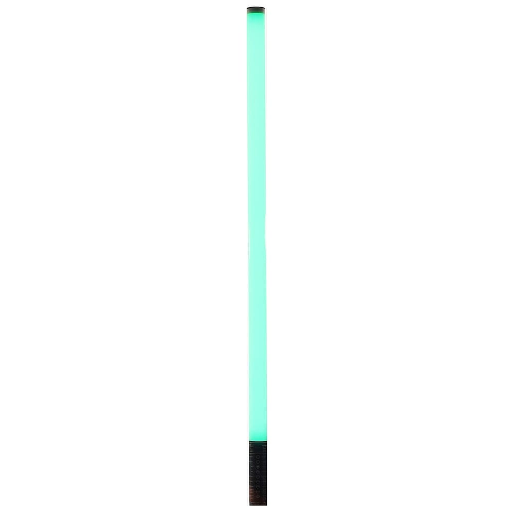 Luxceo M1S RGB LED light bar (85 cm) in red glow, slim tube with black handle for handheld or tripod mounting.