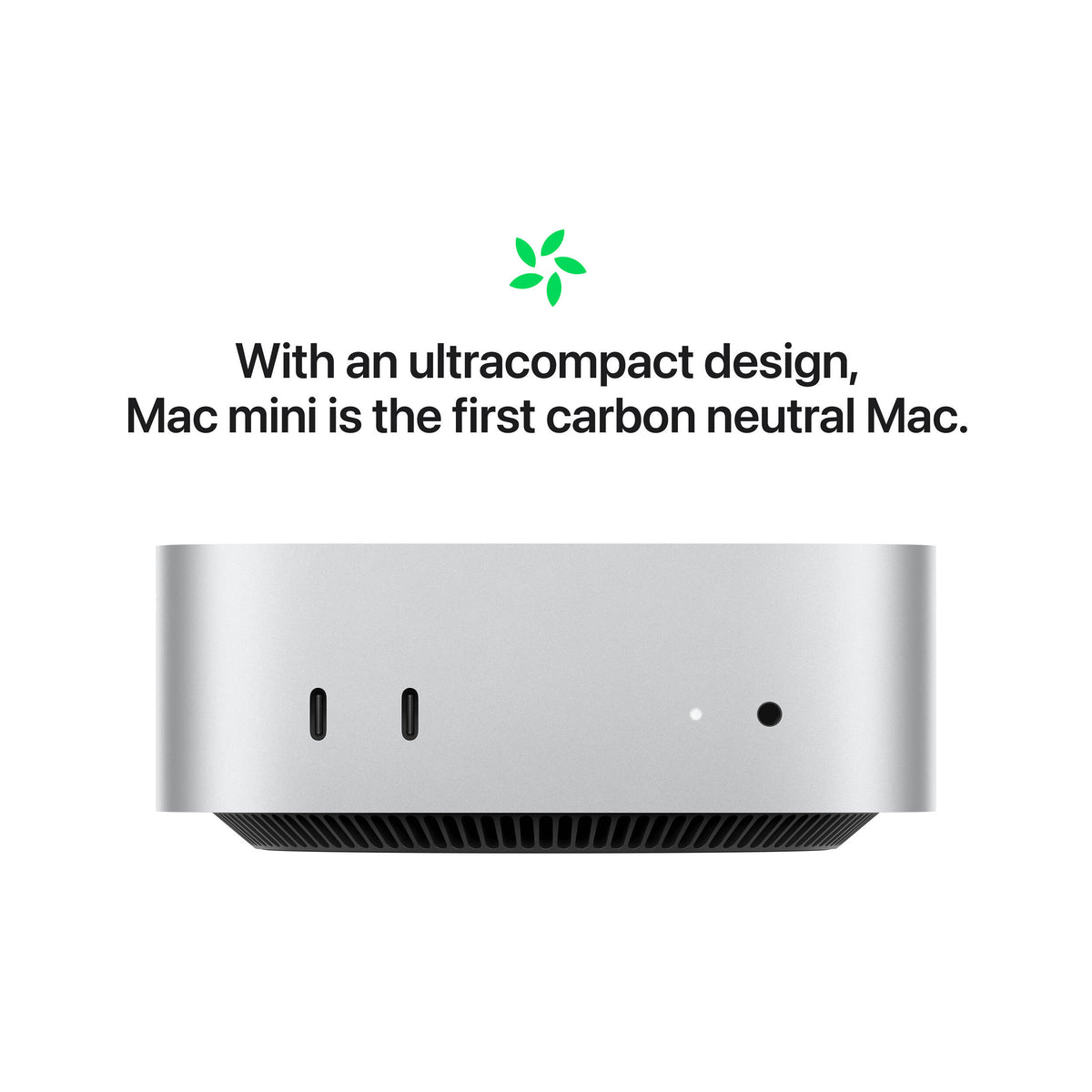 Silver M4 Mac Mini Pro with 12-core CPU and 16-core GPU, featuring a compact 12.7 cm design
