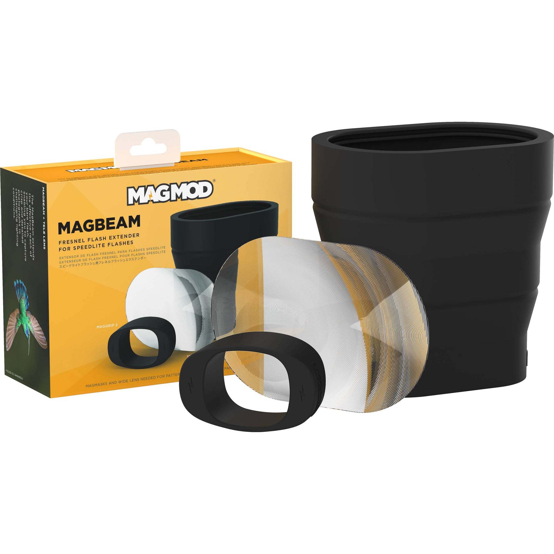 MagMod MagBeam flash modifier extended for focused spotlight effect
