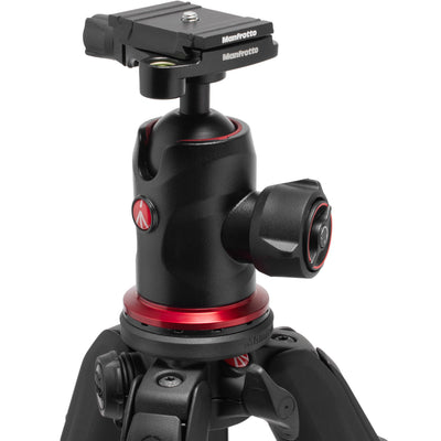 Manfrotto 190X AS aluminium tripod with 496 centre ball head for mirrorless cameras in black.