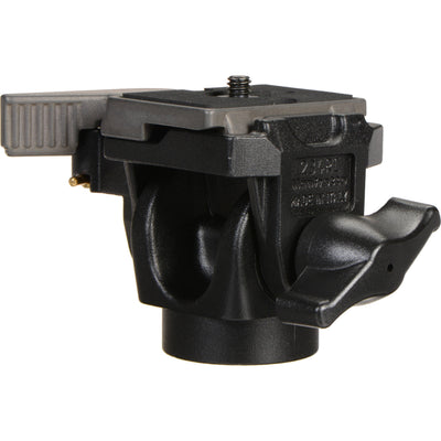 Black camera tripod head on a white background