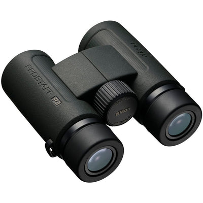 Compact Nikon 10x30 binoculars featuring eco-glass lenses, silver-coated prisms, and 105m field of view