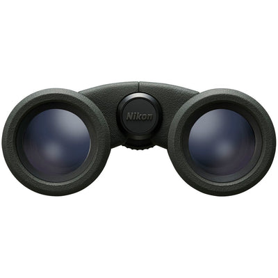 Compact Nikon 10x30 binoculars featuring eco-glass lenses, silver-coated prisms, and 105m field of view