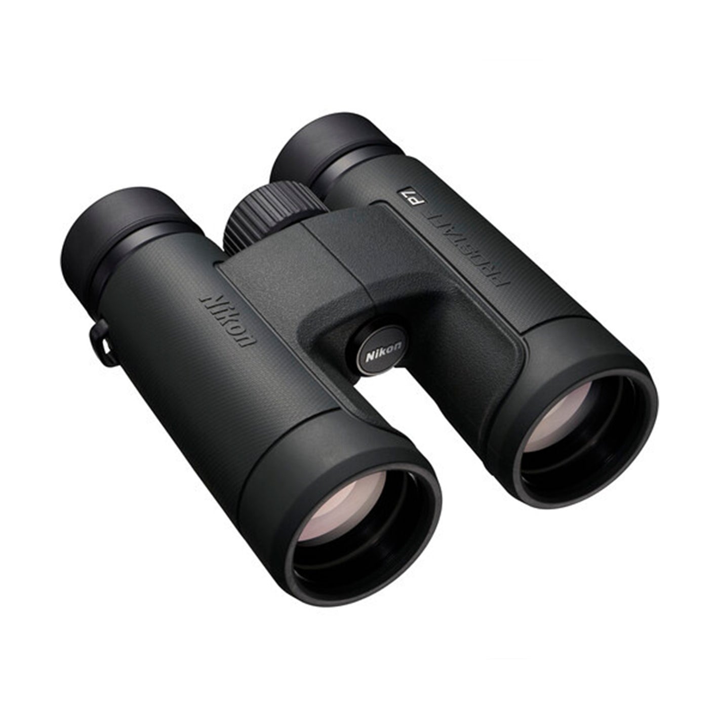 Nikon Prostaff P7 10x binoculars with bright optics, waterproof body, and non-slip grip.