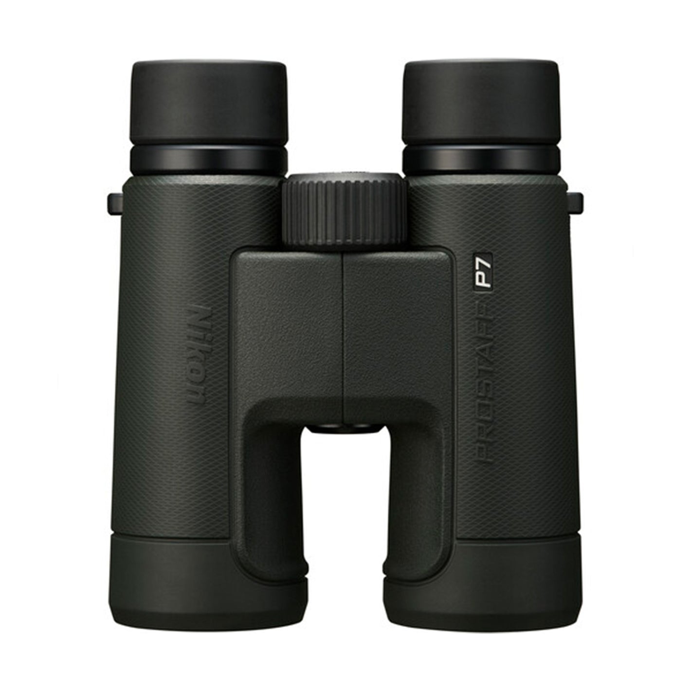 Nikon Prostaff P7 10x binoculars with bright optics, waterproof body, and non-slip grip.