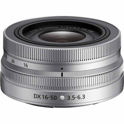 Nikon Z DX 16-50mm f/3.5-6.3 VR Lens in silver – compact, versatile zoom lens with Vibration Reduction, ideal for everyday photography.