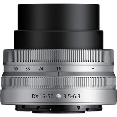 Nikon Z DX 16-50mm f/3.5-6.3 VR Lens in silver – compact, versatile zoom lens with Vibration Reduction, ideal for everyday photography.