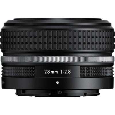 Nikon Z 28mm f/2.8 SE lens. Compact wide-angle prime for Z-mount full-frame cameras with f/2.8 aperture and sharp, high-contrast optics.