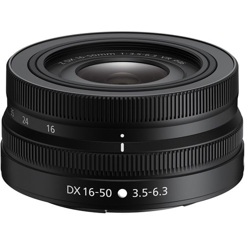 Nikon Z DX 16-50mm f/3.5-6.3 VR Lens in black – compact, versatile zoom lens with Vibration Reduction, ideal for everyday photography.