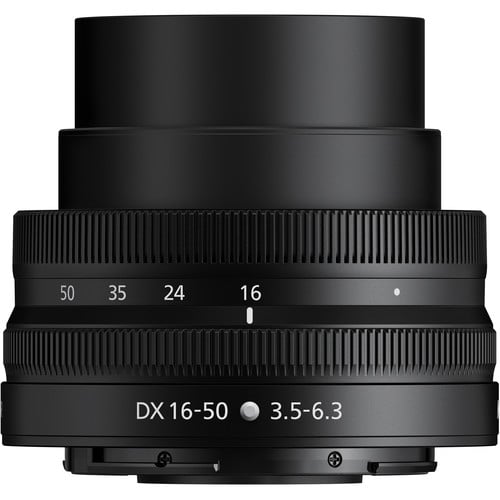 Nikon Z DX 16-50mm f/3.5-6.3 VR Lens in black – compact, versatile zoom lens with Vibration Reduction, ideal for everyday photography.