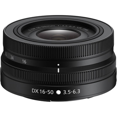 Nikon Z DX 16-50mm f/3.5-6.3 VR Lens in black – compact, versatile zoom lens with Vibration Reduction, ideal for everyday photography.
