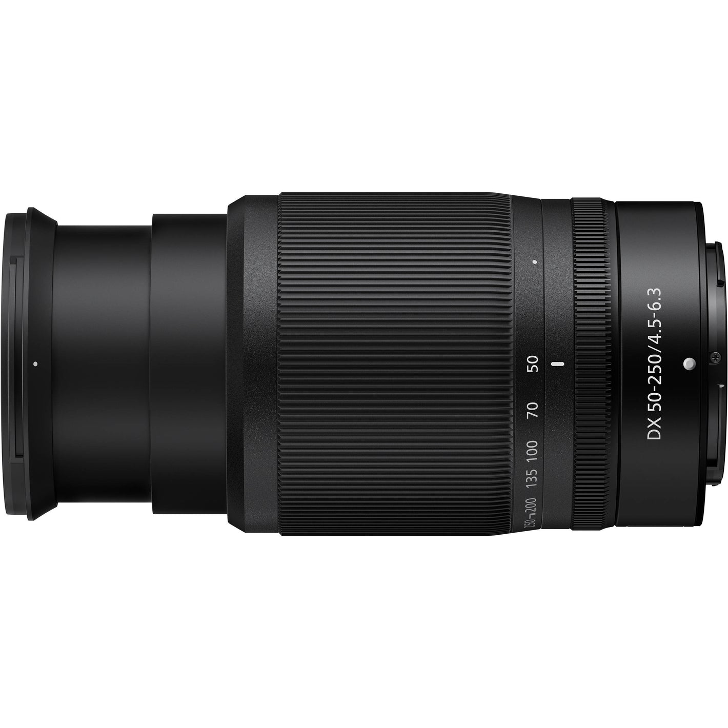 Camera lens with focus scale on a white background