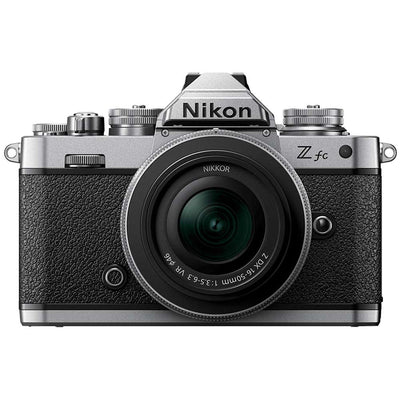 Nikon Z FC mirrorless camera with 20.9MP DX sensor and compact 16-50mm f/3.5-6.3 VR lens, 4K video, and hybrid autofocus.