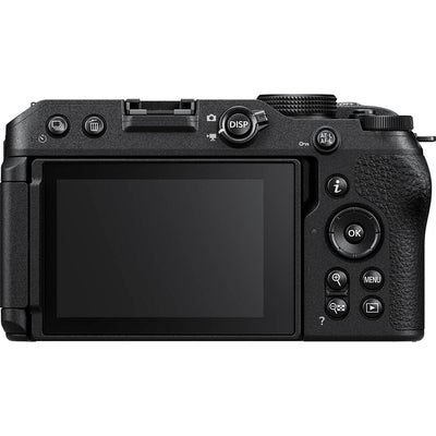 Nikon Z30 mirrorless camera with 20.8MP DX sensor and 16-50mm f/3.5-6.3 VR zoom lens, features 4K video and live streaming capabilities.