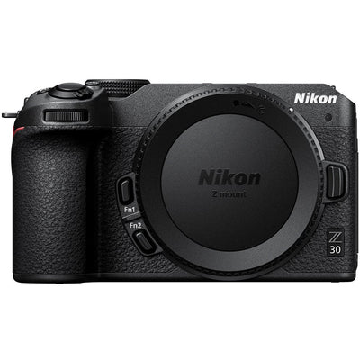 Nikon Z30 mirrorless camera body with 20.9MP DX-format sensor, 4K video, vari-angle touchscreen, and compact design for content creators.