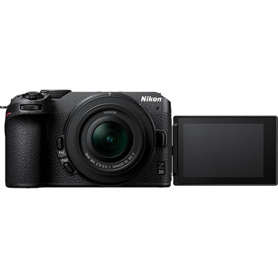 Nikon Z30 mirrorless camera body with 20.9MP DX-format sensor, 4K video, vari-angle touchscreen, and compact design for content creators.