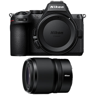 Nikon Z5 II full-frame mirrorless camera paired with fast 35mm f/1.4 prime lens, featuring 24.5MP BSI sensor, EXPEED 7 processor, and 4K UHD video.
