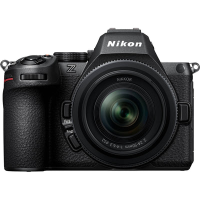 Nikon Z5 II full-frame mirrorless camera with compact retractable 24-50mm f/4-6.3 lens, 24.5MP sensor, EXPEED 7 processor, and 4K video.