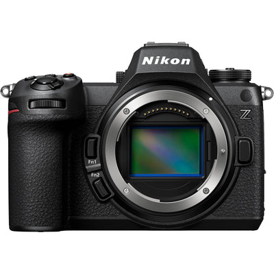 Nikon Z6 III full-frame mirrorless camera with 24.5MP BSI CMOS sensor, EXPEED 7 processor, 6K/60p RAW video, 493-point AF, and 4-axis tilting touchscreen.
