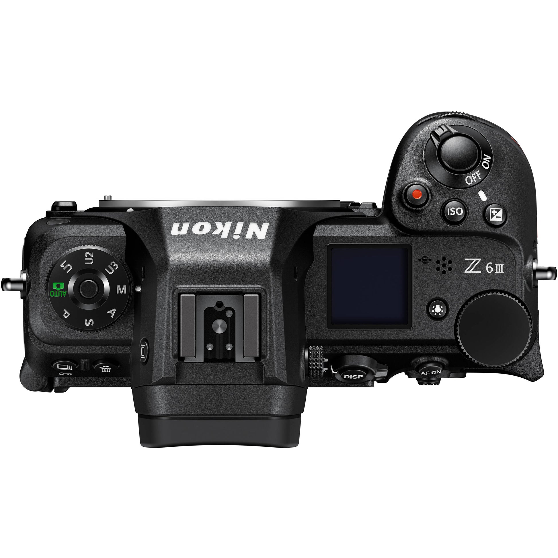 Nikon Z6 III full-frame mirrorless camera with 24.5MP BSI CMOS sensor, EXPEED 7 processor, 6K/60p RAW video, 493-point AF, and 4-axis tilting touchscreen.
