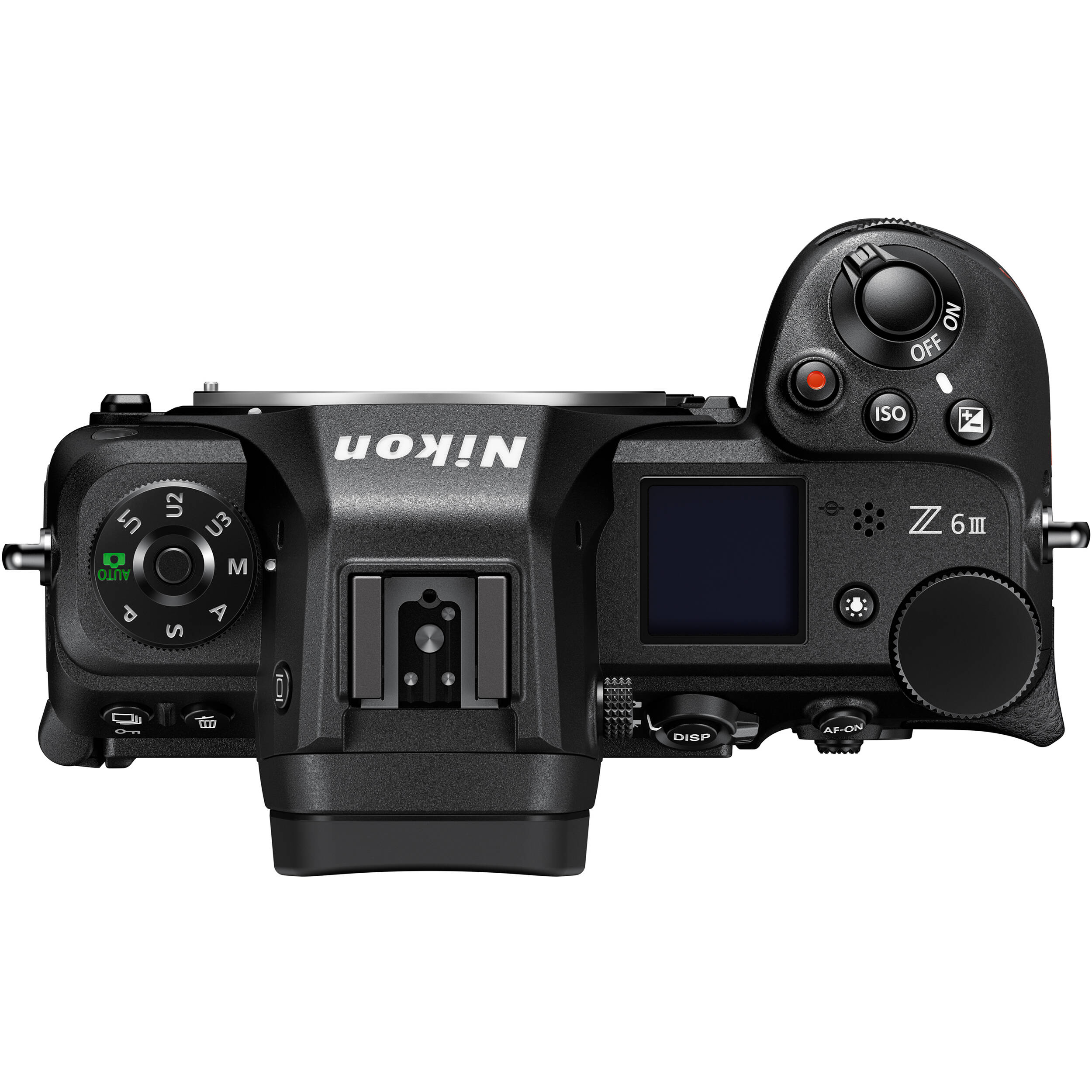 Nikon Z6 III full-frame mirrorless camera with 24.5MP BSI CMOS sensor, EXPEED 7 processor, 6K/60p RAW video, 493-point AF, and 4-axis tilting touchscreen.
