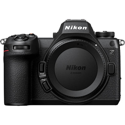 Nikon Z6 III full-frame mirrorless camera with 24.5MP BSI CMOS sensor, EXPEED 7 processor, 6K/60p RAW video, 493-point AF, and 4-axis tilting touchscreen.
