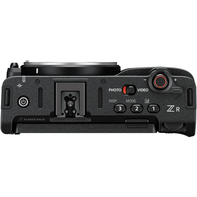 Nikon ZR 6K full-frame cinema camera with REDCODE RAW, 32-bit audio, stabilisation, and Z-mount lens support.