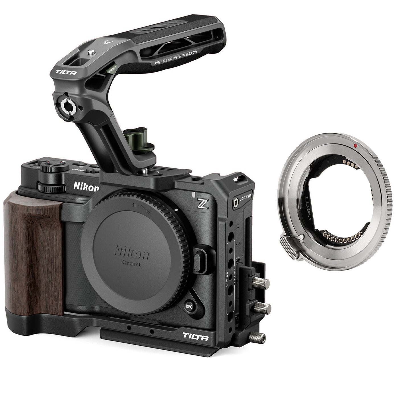 Nikon ZR 6K full-frame cinema camera with Viltrox E-Z AF adaptor for Sony E lenses.