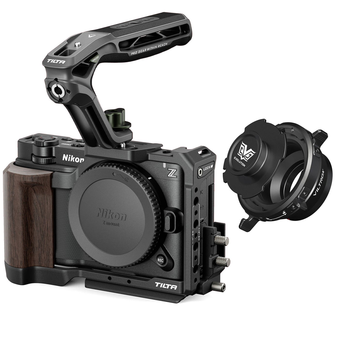 Nikon ZR 6K full-frame cinema camera with Viltrox PL-Z lens adaptor attached for PL-mount lenses